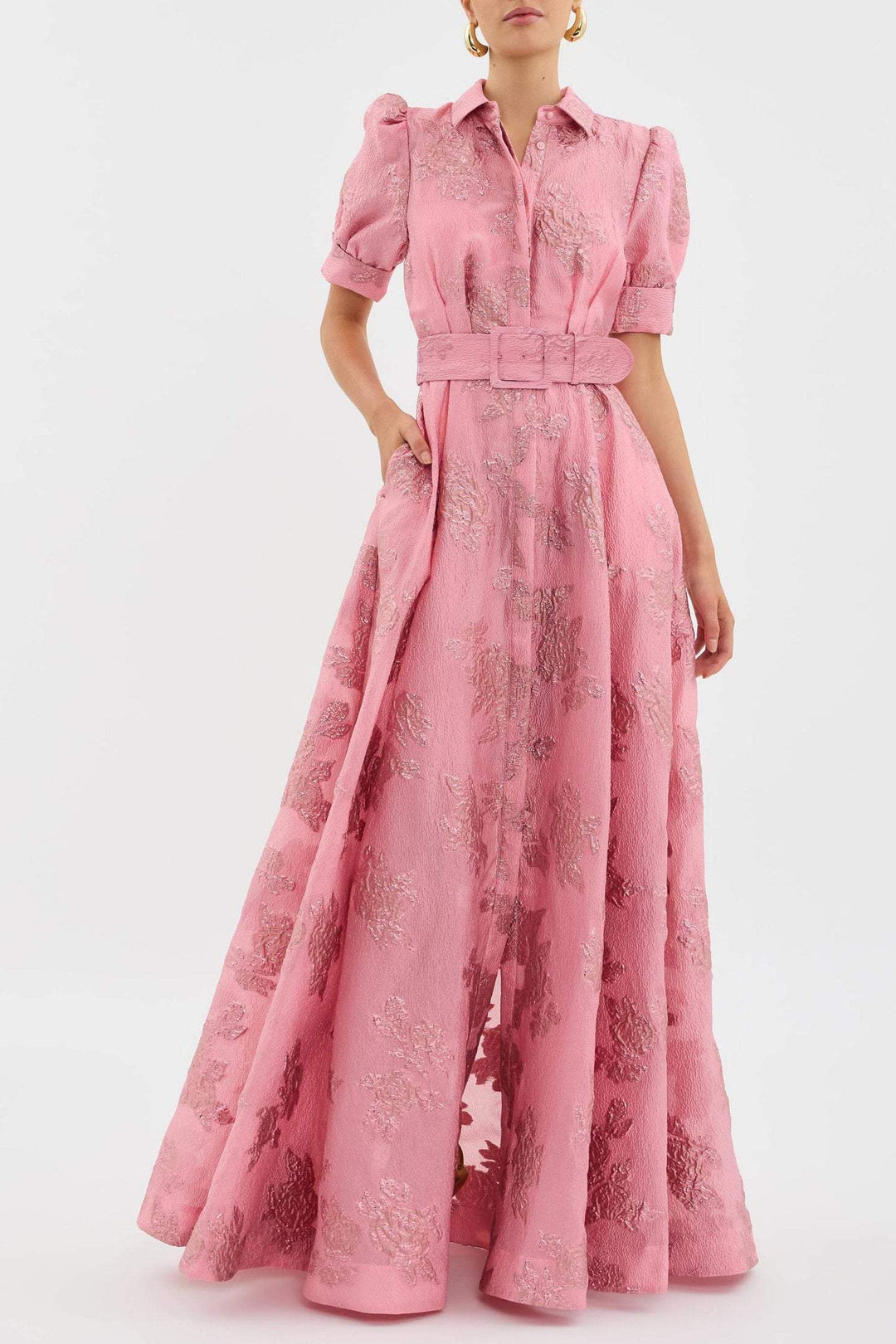 Elegantes Damen Jacquard-Kleid mit Blumenmuster, ideal für festliche Anlässe, Abend oder Party.