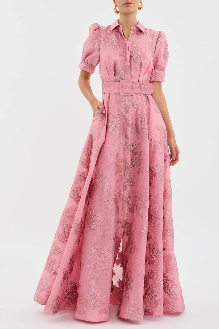 Elegantes Damen Jacquard-Kleid mit Blumenmuster, ideal für festliche Anlässe, Abend oder Party.