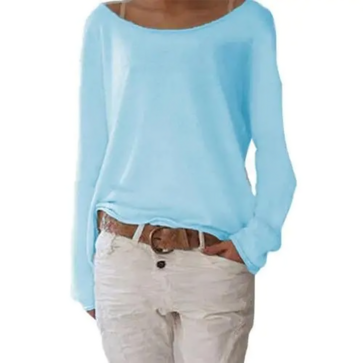 Graues Damen Langarmshirt, schlichtes Design & hoher Komfort für Büro und Alltags-Outfits.