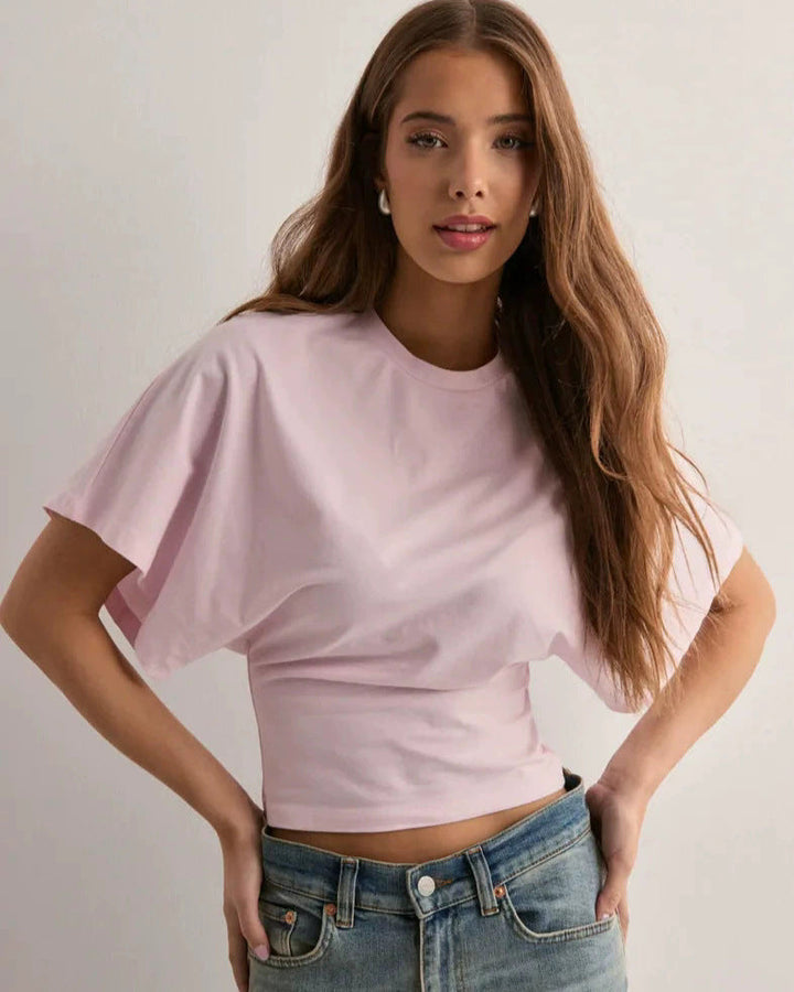 Basic Damen Langarmshirt, lockerer Rundhals-Pullover. Komfortables Fledermausärmel-Oberteil für Alltag & Freizeit.