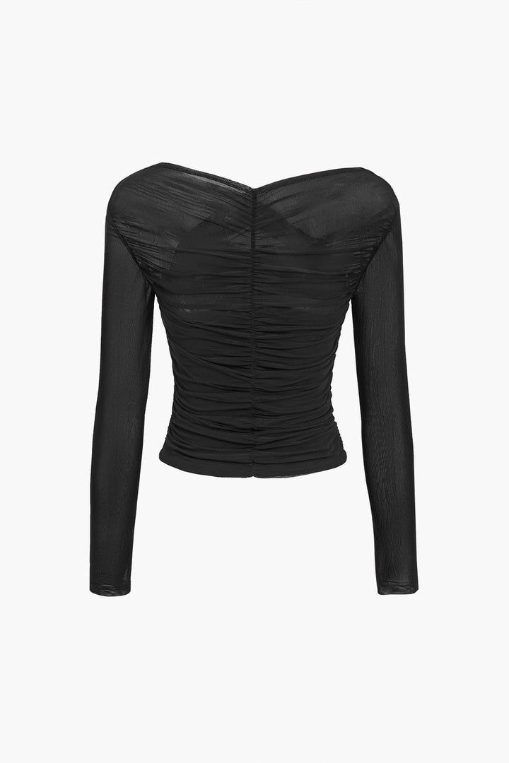Stilvolles Damen Langarmtop mit Rüschen für Eleganz an Sommerabenden, in Bordeauxrot oder Schwarz erhältlich.