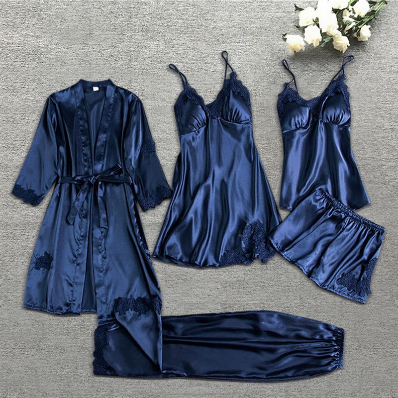 Elegantes Damen Lingerie Schlafanzug Set mit Spitzenakzenten in Schwarz, ideal als komfortable Nachtwäsche.