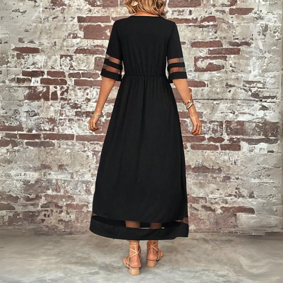 Langes Damen Maxikleid, elegant und festlich. Modisches Abendkleid mit V-Ausschnitt für Partys.