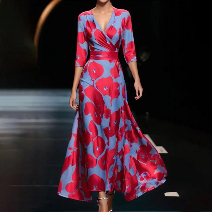 Elegantes Damen Maxikleid mit stilvollem Print, perfekt für Sommer und festliche Anlässe. Modisches A-Linien-Kleid.