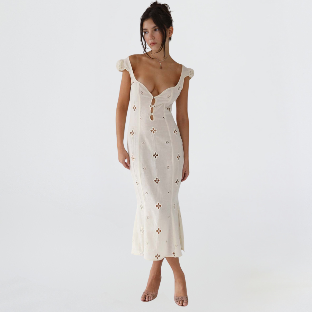 Schickes Damen Midi-Kleid für Hochzeiten und Partys. Vielseitiges, festliches Sommerkleid.