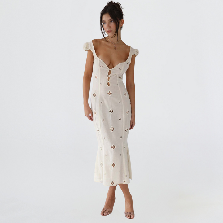 Schickes Damen Midi-Kleid für Hochzeiten und Partys. Vielseitiges, festliches Sommerkleid.
