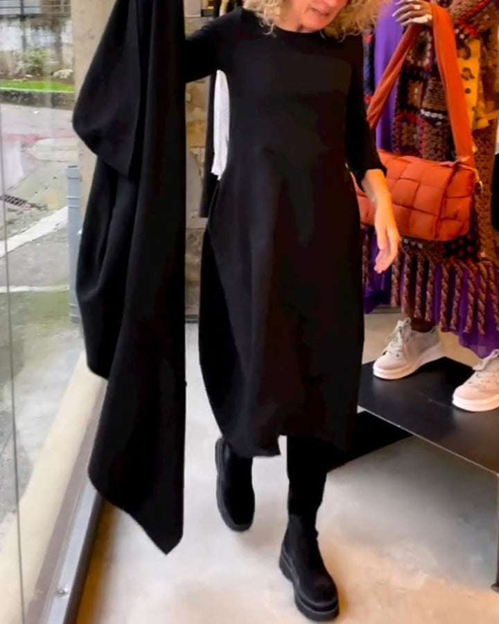 Elegantes Damen Midikleid A-Linie, langärmlig, mit praktischen Taschen. Perfektes Herbst-Winter Alltagskleid.
