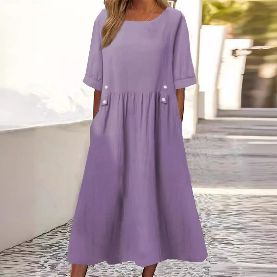 Atmungsaktives Damen Herbstkleid, Midi-Länge, locker geschnitten. Elegantes Rundhals-Design, ideal für Freizeit.