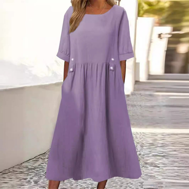 Atmungsaktives Damen Herbstkleid, Midi-Länge, locker geschnitten. Elegantes Rundhals-Design, ideal für Freizeit.