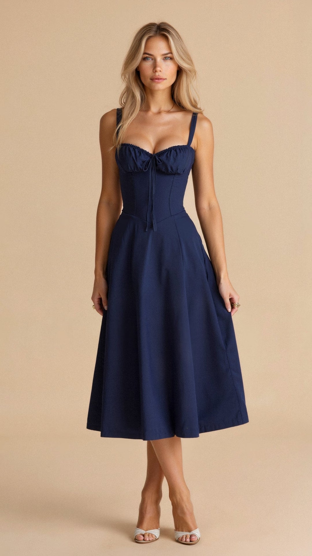 Damen Floral Corset Midikleid, geblüht, perfekt für eleganten Auftritt im Sommer.