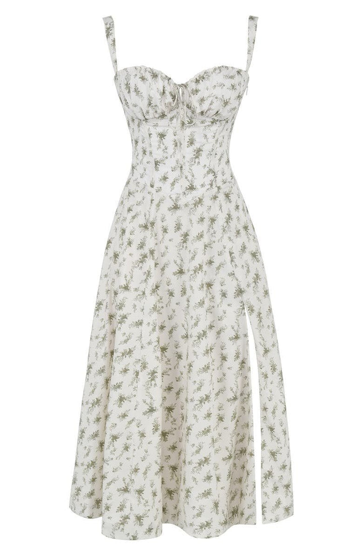 Einzigartiges Damen Corset Midikleid mit floralem Design, ideal für Frühling und Sommer.