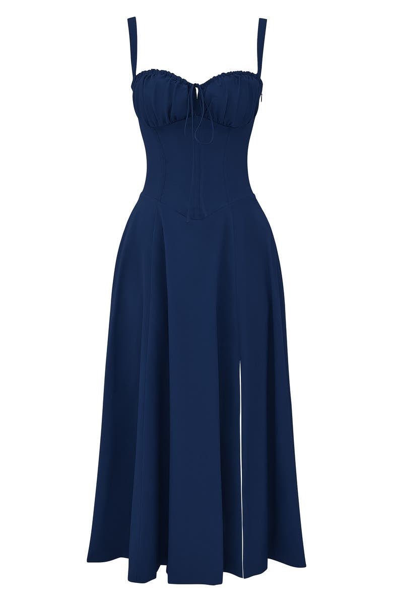 Damen Sommerkleid: Elegantes Midikleid mit Blumenprint und figurformendem Korsett.