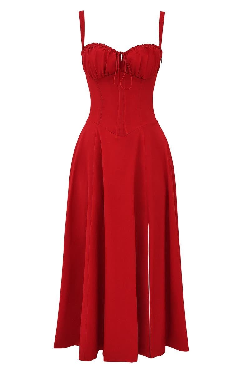 Modernes Damenkleid mit Blumenmuster, Midilänge, Korsett-Schnitt, für stilvolle Outfits.