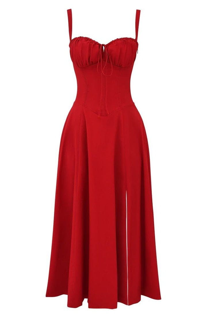 Modernes Damenkleid mit Blumenmuster, Midilänge, Korsett-Schnitt, für stilvolle Outfits.