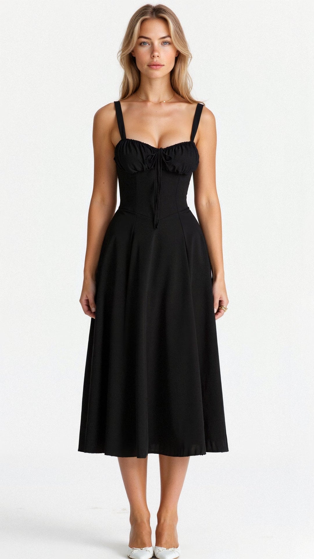 Vielseitiges Damenkleid: geblühtes Midikleid mit Korsettdetails, ideal für Freizeit & Feste.