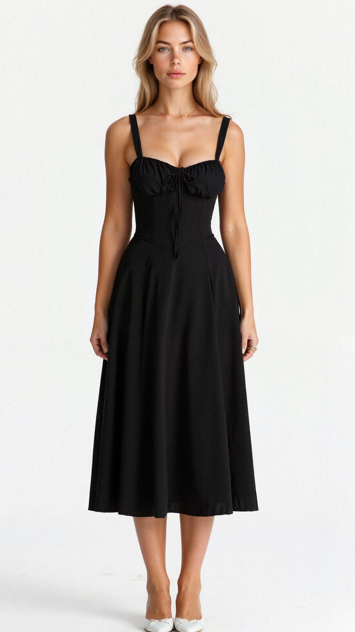 Vielseitiges Damenkleid: geblühtes Midikleid mit Korsettdetails, ideal für Freizeit & Feste.
