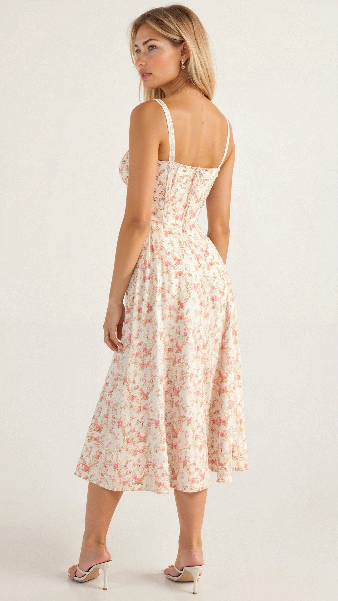 Figurformendes Damen Corsetkleid in Midilänge, mit wunderschönem floralen Print.