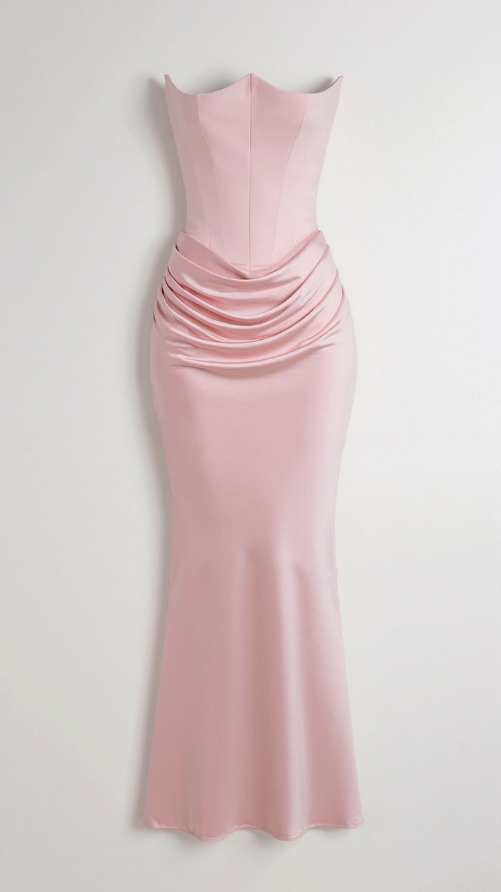 Langes, fließendes Damen Säulenkleid. Elegantes Maxikleid für Hochzeitsgäste und formelle Feste.