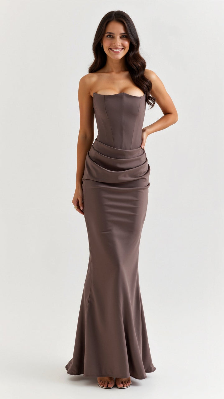 Damenkleid: Elegantes Säulen-Maxikleid in Grau, perfekt für Hochzeiten & festliche Abendveranstaltungen.