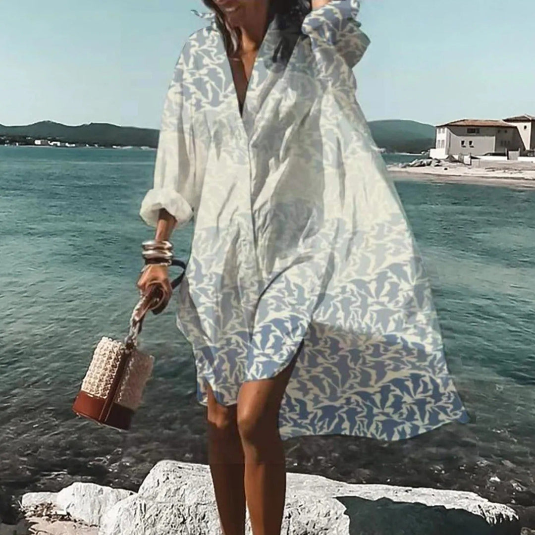 Elegantes Damen Sommer Hemdblusenkleid, durchgeknöpft, perfekt für Freizeit & Urlaub.