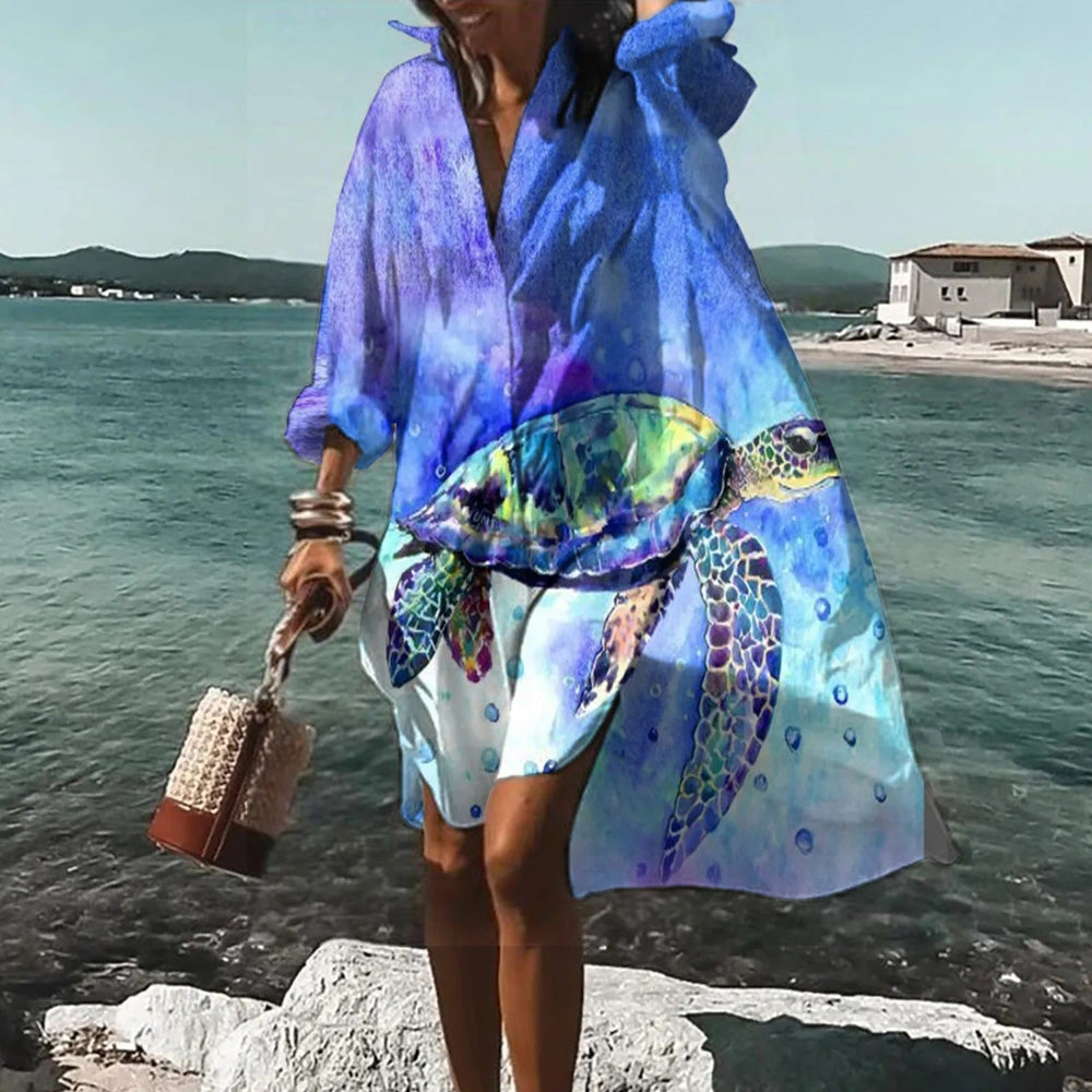 Lässiges Damen Sommer Kurzarm Hemdblusenkleid, ideal als bequemes Freizeit- oder Tageskleid.