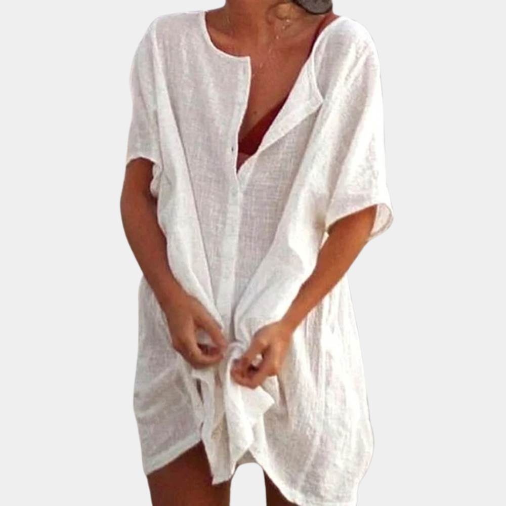 Elegantes Damen Sommerkleid mit Knopfleiste, leicht und vielseitig für Freizeit und Strand.