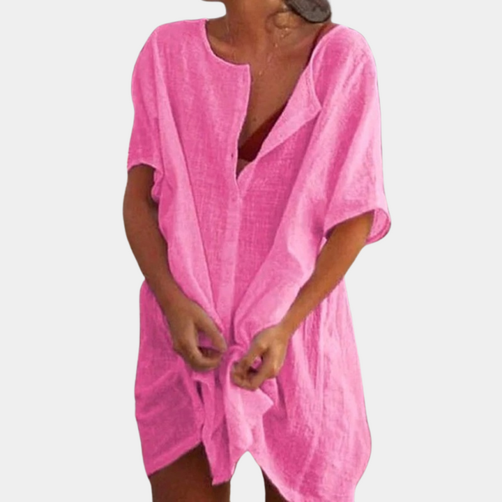 Elegantes, leichtes Damen Sommerkleid als Knopf-Down-Hemdblusenkleid. Ideal für entspannte Tage am Strand.
