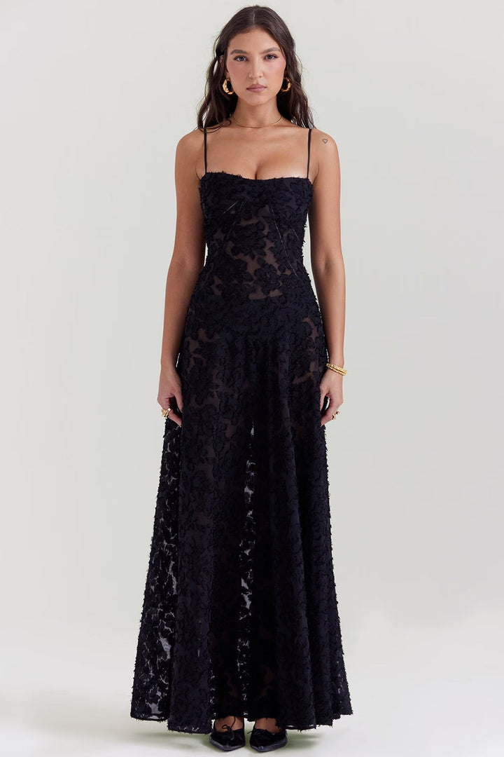 Damen Maxikleid mit Spitze, elegantes Abendkleid in festlichem Design, perfekt für Hochzeiten und Galas.