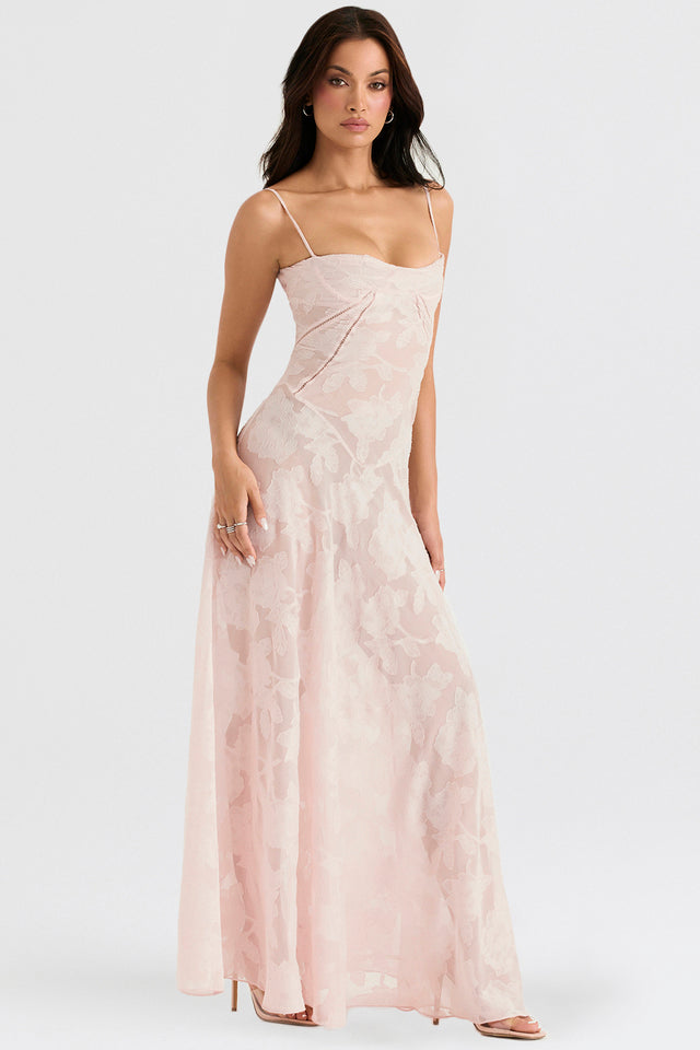 Glamouröses Damen Spitzenkleid, langes Abendkleid für festliche Anlässe, im romantischen Vintage-Stil.