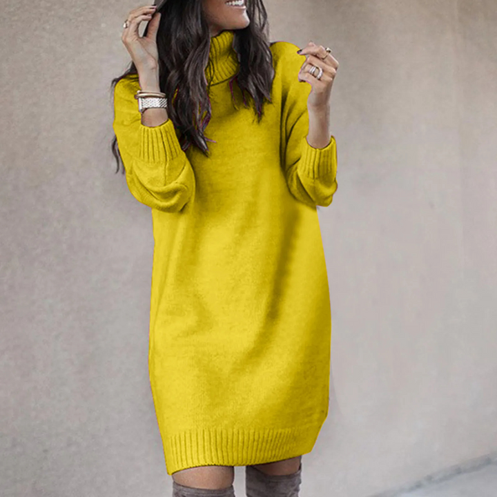 Vielseitiges Damen Strickkleid mit Rollkragen, schickes Freizeitkleid für den Winter.