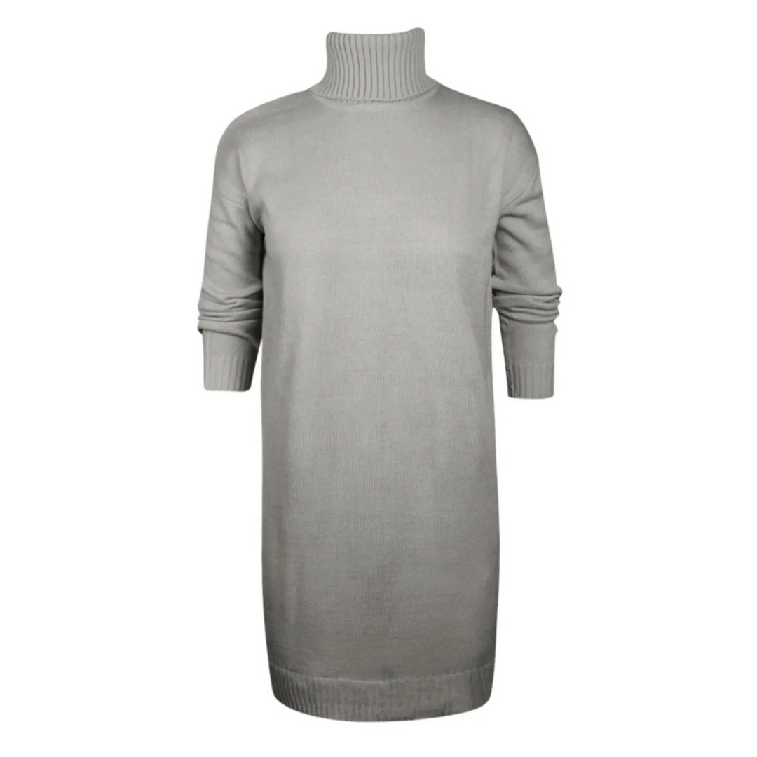 Komfortables Damen Winter-Strickkleid, elegant und warm mit Rollkragen, für jede Gelegenheit.
