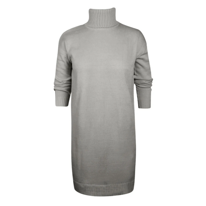 Komfortables Damen Winter-Strickkleid, elegant und warm mit Rollkragen, für jede Gelegenheit.