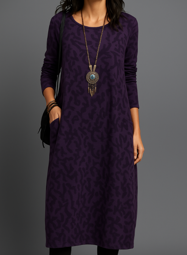 Schickes Damen-Winterkleid, warm, knielang, A-Linie, mit Taschen. Vielseitiges, elegantes Kleid für Freizeit & Büro.