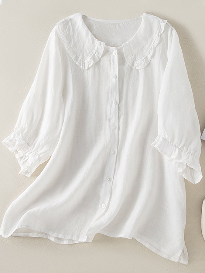 Bequemes, vielseitiges Damen-Oberteil mit stilvollem Rüschenkragen; perfekt für Casual & elegant.