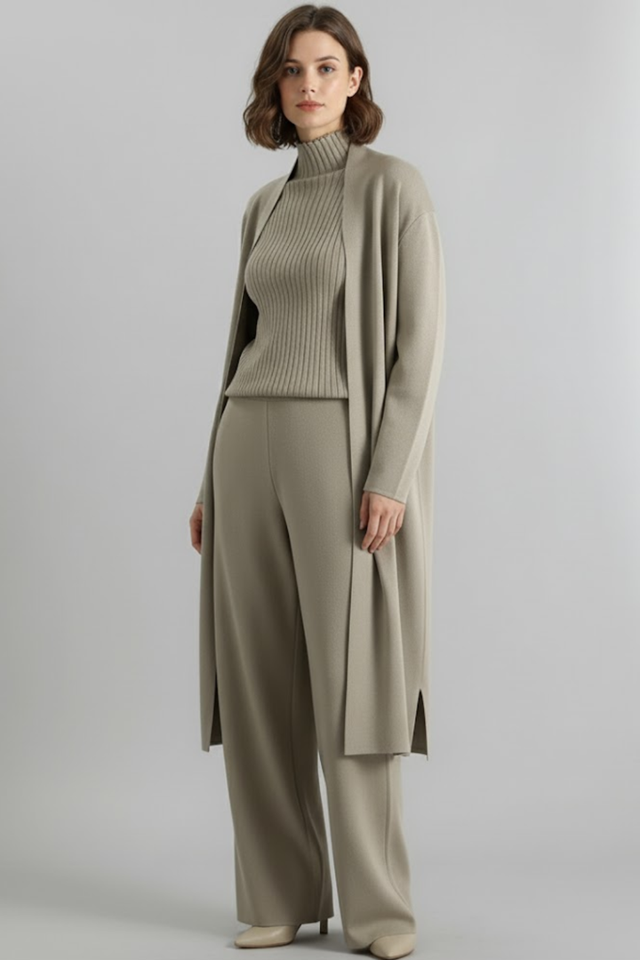 Elegantes dreiteiliges Damen Hosen-Set (Hose, Top, Blazer) für Frühling/Sommer. Ideal für Business & Freizeit.