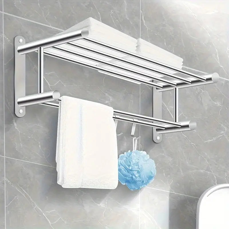 "Elegantes Edelstahl-Handtuchregal, modernes Design mit viel Platz, langlebig und pflegeleicht für jedes Badezimmer."