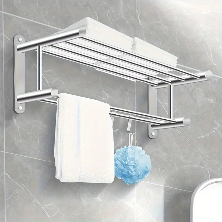 "Elegantes Edelstahl-Handtuchregal, modernes Design mit viel Platz, langlebig und pflegeleicht für jedes Badezimmer."