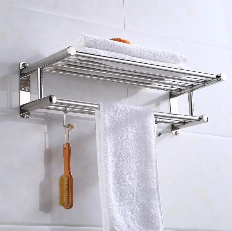 "Elegantes Edelstahl-Handtuchregal, modernes Design mit viel Platz, langlebig und pflegeleicht für jedes Badezimmer."