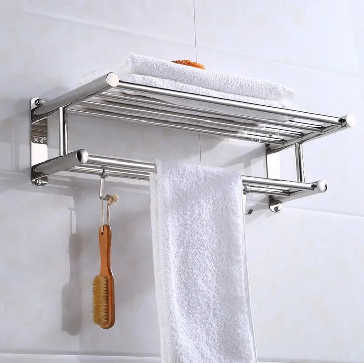 "Elegantes Edelstahl-Handtuchregal, modernes Design mit viel Platz, langlebig und pflegeleicht für jedes Badezimmer."