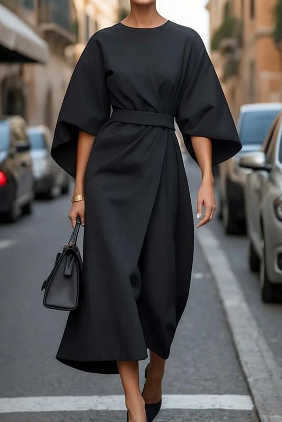 Elegantes Emma Kleid mit Laternenärmeln und Gürtel für Damen – festliche Abendmode