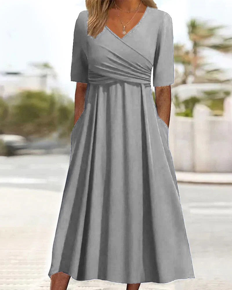 Schickes Frühlings- & Herbstkleid: Figurbetontes Damen Midi-Kleid mit Ärmeln, ideal für festliche Anlässe.