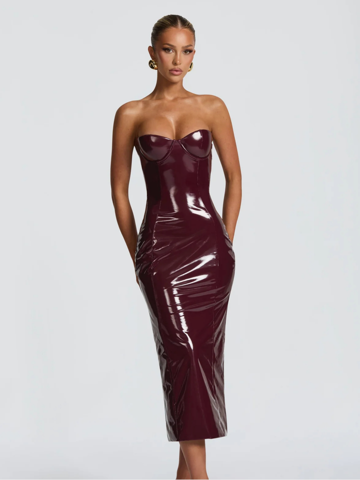 Elegantes figurbetontes Verona Abendkleid für Damen in Bordeaux, langes festliches Kleid für besondere Anlässe.
