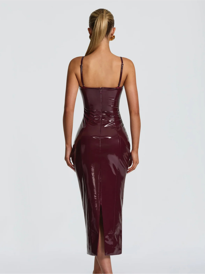 Langes bordeauxrotes Damen Abendkleid, perfekt für festliche Partys, Cocktailkleid oder besonderen Anlass.