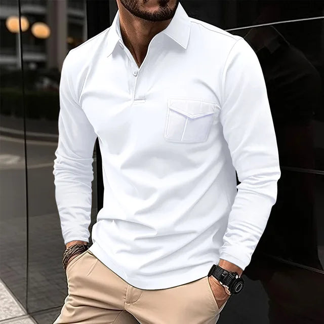 Elegantes Herren Business-Langarmhemd in Weiß, ideal für Büro & Smart Casual Anlässe. Zeitloses Design & Komfort.