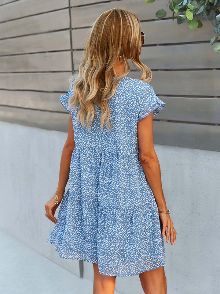 Damen Sommerkleid: A-Linien Blumenkleid mit V-Ausschnitt, aus Baumwoll-Mix, stilvolles und bequemes Freizeitkleid.
