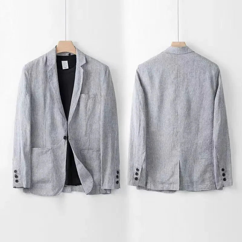 Elegantes Leinen-Set für Herren: Slim-Fit, beige, atmungsaktiv, 2-teilig, ideal für Sommeranlässe. Taille mit elastischem Bun