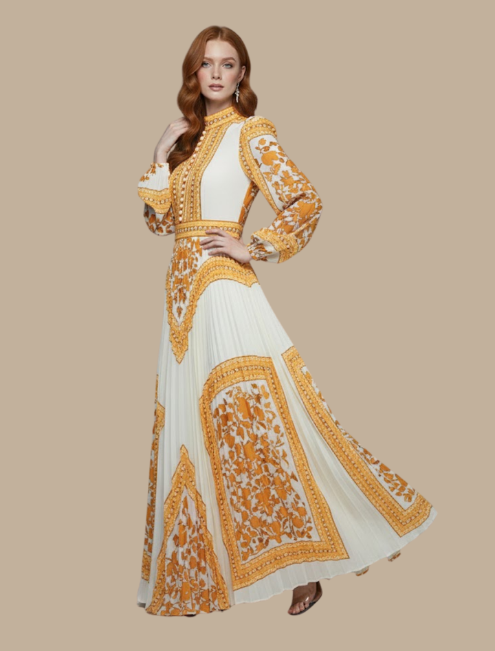 Blaues, langes Plissiertes Abendkleid für Damen. Elegantes Festkleid, perfekt als Abendmode oder Partykleid.