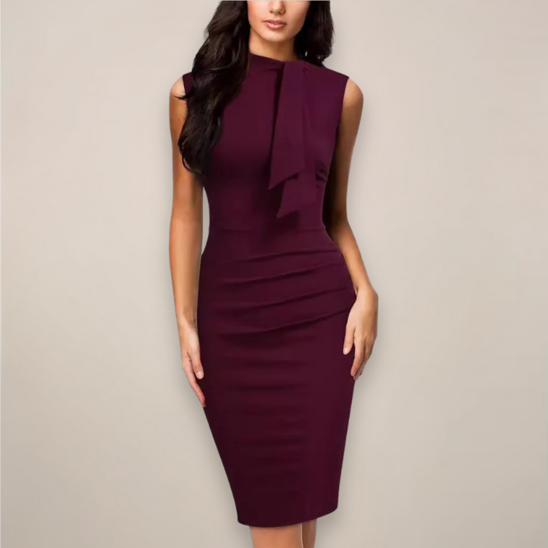 Elegantes ärmelloses Damen Etui-Midikleid, figurbetont, ideal für Sommer, Büro oder festliche Anlässe in Weinrot.