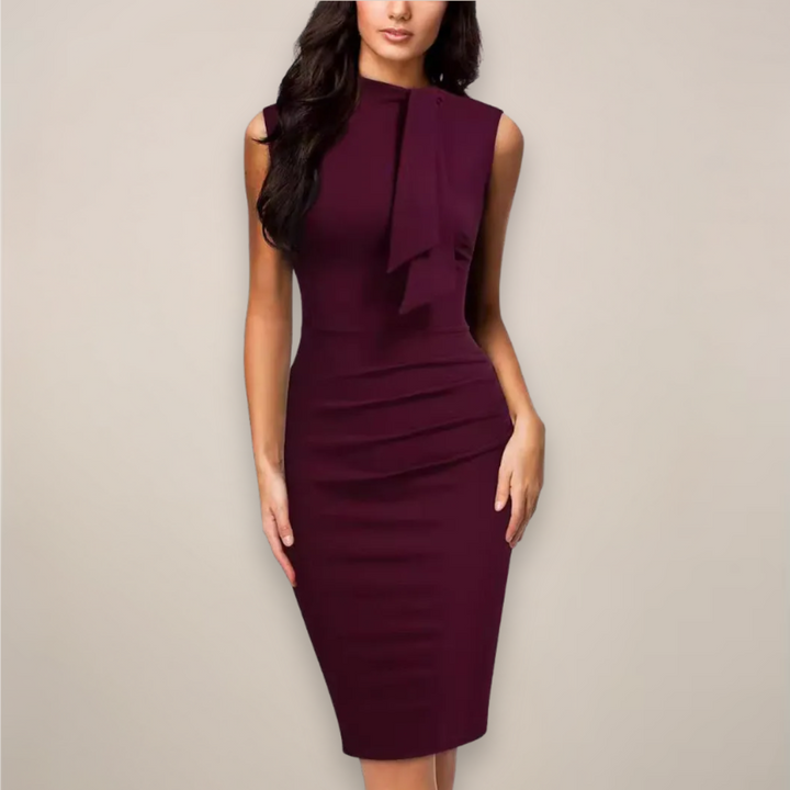 Elegantes ärmelloses Damen Etui-Midikleid, figurbetont, ideal für Sommer, Büro oder festliche Anlässe in Weinrot.