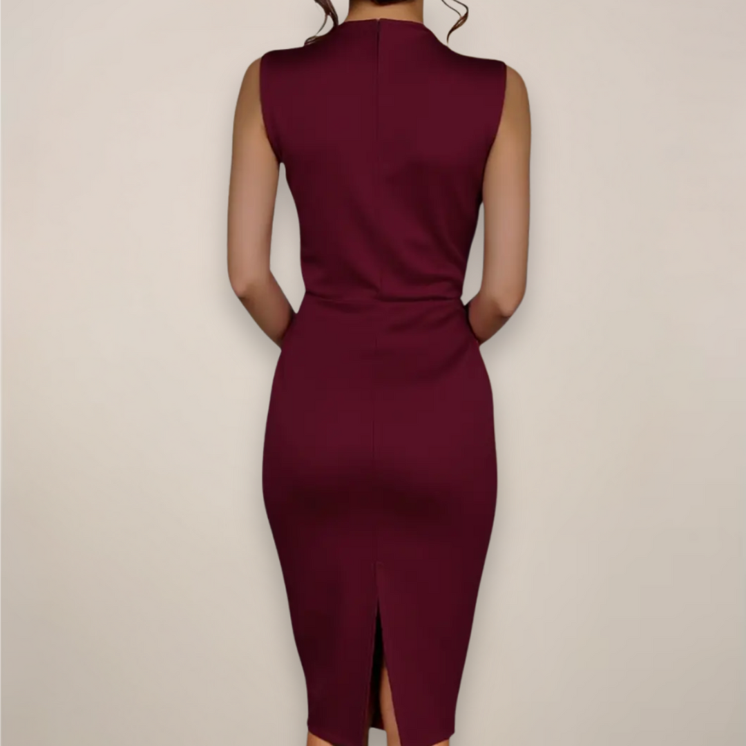 Klassisches schwarzes ärmelloses Midikleid für Damen, Etui-Stil, elegant & vielseitig. Perfekt für festliche Events.